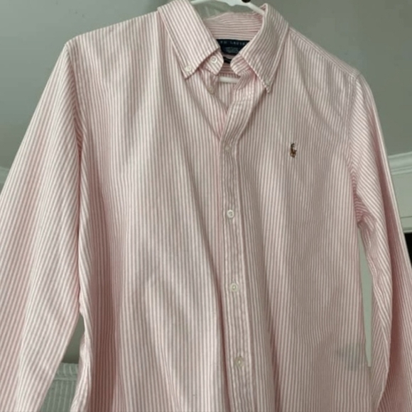 Vintage Ralph Lauren Sport Pink White Stripe Cotton Button Shirt Women's Size 8 - Picture 3 of 6